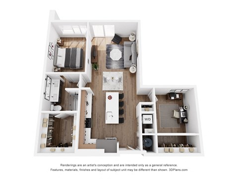 Floor plan for 1 bed, 1 bath, 922 sqft